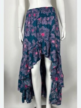 Free People Floral Ruffle Maxi Skirt Boho Tiered High Low Festival